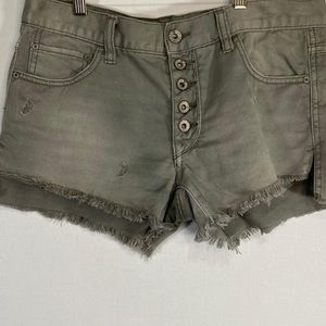 Free People Gray Button Fly Distressed Jean Shorts